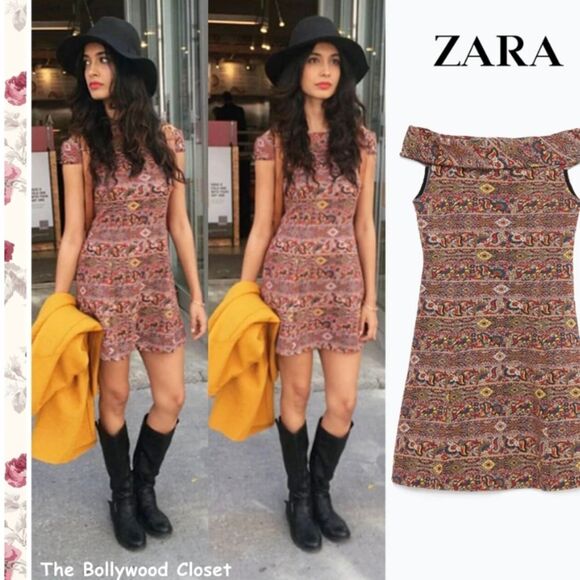 Zara Tapestry Jacquard Off Shoulder Mini Dress - Picture 1 of 8